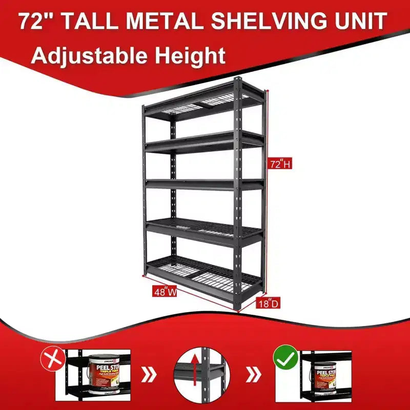Étagère de garage Atlas 5 tablettes 122 cm x 46 cm x 183 cm, robustes, supporte 4536 kg, gris foncé : Acier, tablettes ajustables, résistant à la rouille