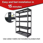 Étagère de garage Atlas 5 tablettes 122 cm x 46 cm x 183 cm, robustes, supporte 4536 kg, gris foncé : Acier, tablettes ajustables, résistant à la rouille