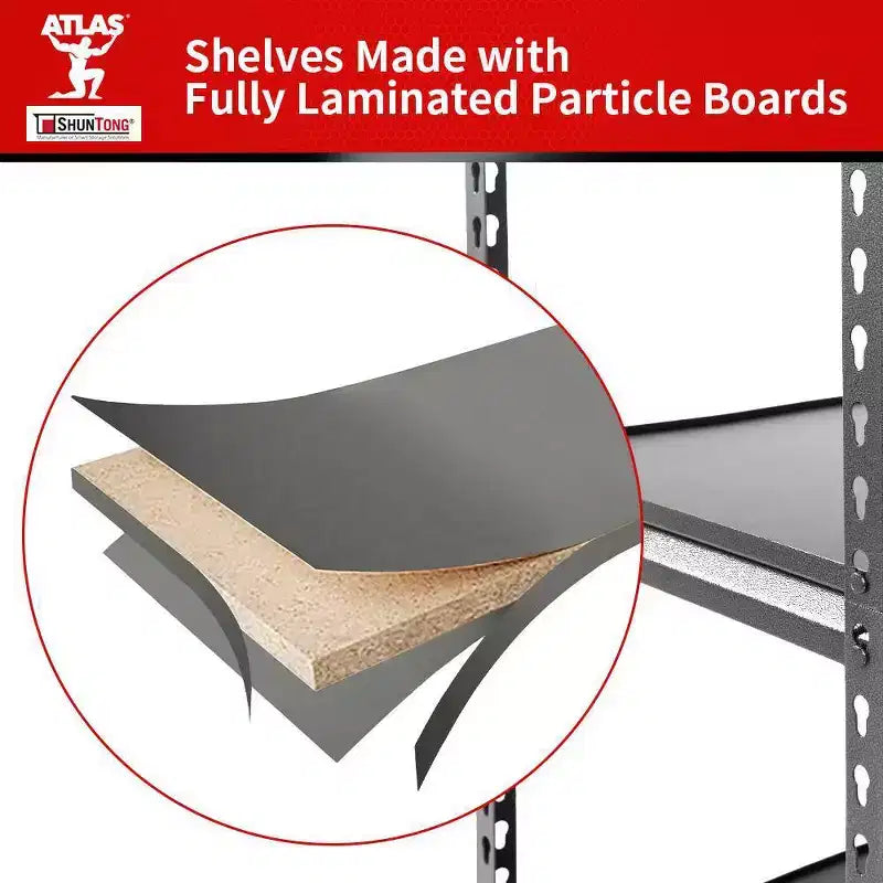 Étagères Atlas à 5 niveaux 48"x24"x72" 3250lbs en acier sans boulons avec plateau stratifié Hammetone : Étagères de rangement réglables résistantes à la rouille