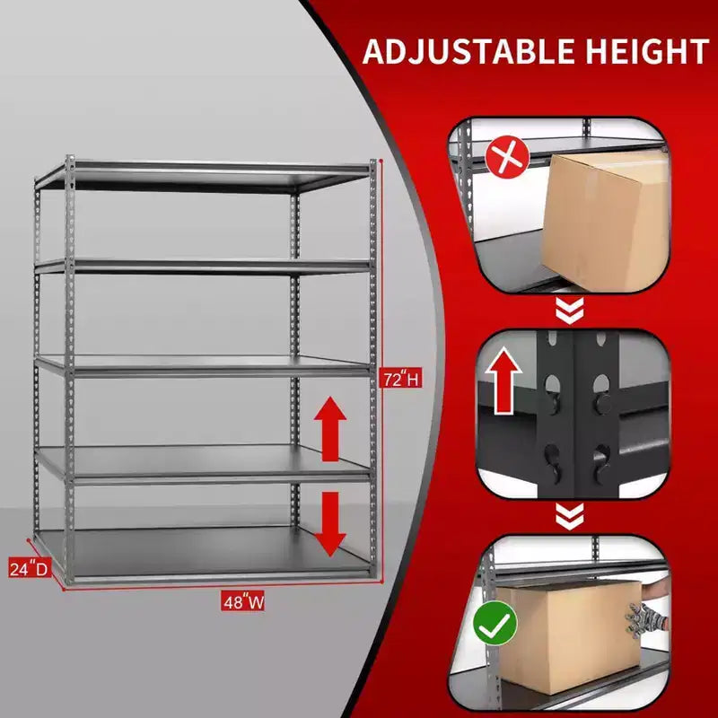 Étagères Atlas à 5 niveaux 48"x24"x72" 3250lbs en acier sans boulons avec plateau stratifié Hammetone : Étagères de rangement réglables résistantes à la rouille