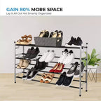 USTECH 4 Tier Shoe Rack Silver with Black Rough Bars