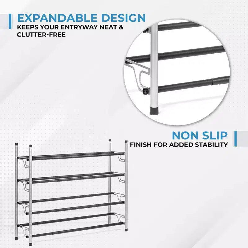 Étagère à Chaussures 4 Niveaux USTECH Argent avec Barres Noires Rugueuses