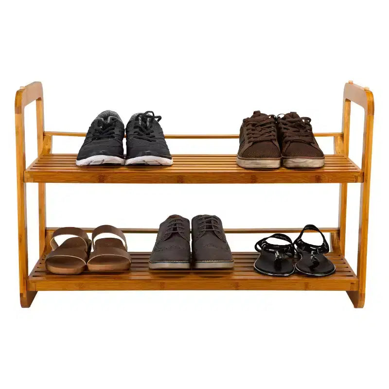 Organize It All Meuble à chaussures empilable à 2 niveaux Collection Lohas : Organiseur à chaussures en bambou, rangement de placard, peut contenir 6 paires, beige