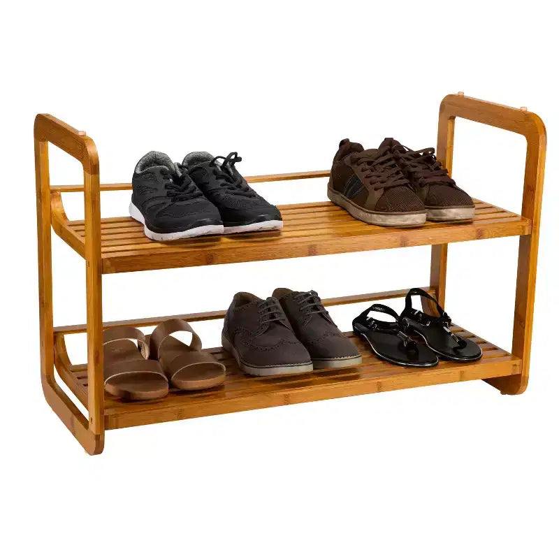 Organize It All Meuble à chaussures empilable à 2 niveaux Collection Lohas : Organiseur à chaussures en bambou, rangement de placard, peut contenir 6 paires, beige