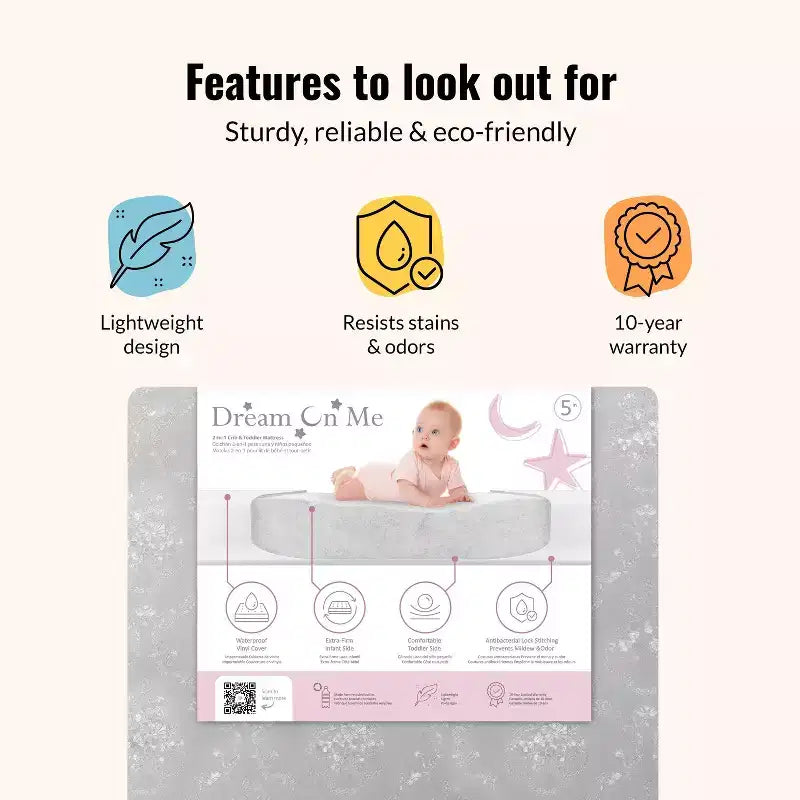 Matelas futon/fibre 5 po Dream On Me Snooze pour lit de bébé et tout-petit : côté ferme/côté moelleux, épaisseur de 5 po, poids de 6 lb