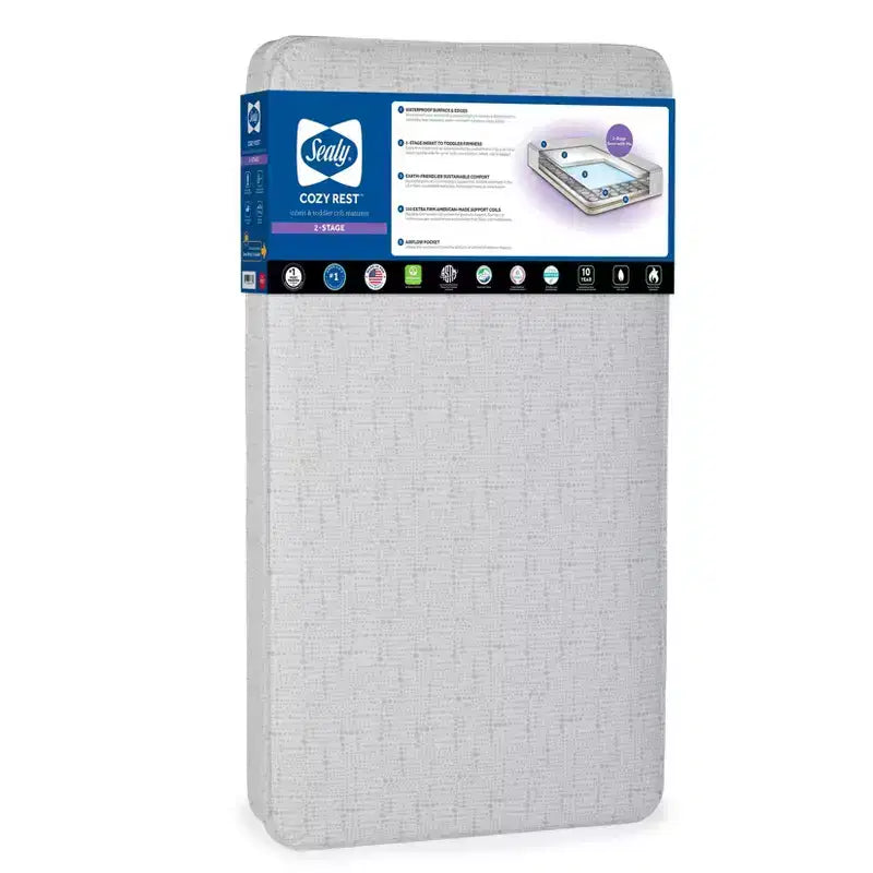 Sealy Cozy Rest 2-Stage Extra Firm Crib and Toddler Mattress: Hypoallergenic, Waterproof Cover, Innerspring, 5.25" Thickness