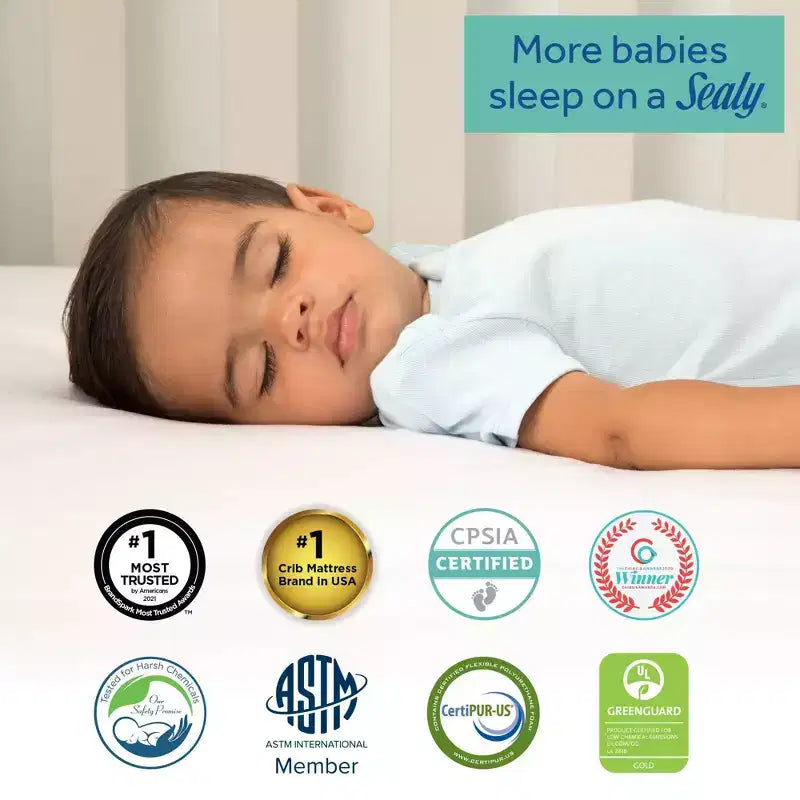 Matelas de berceau et pour tout-petit Sealy Cozy Rest 2 en 1 extra ferme : hypoallergénique, housse imperméable, à ressorts, épaisseur de 13,3 cm