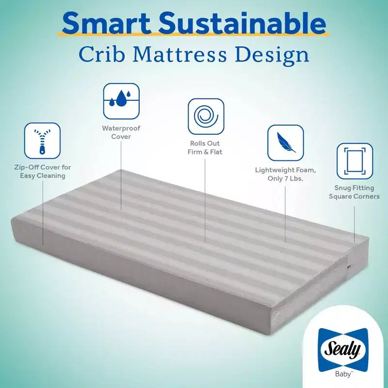 Matelas de lit de bébé et de tout-petit Sealy Butterfly 2 étapes imperméable ultra ferme : hypoallergénique, housse en vinyle, mousse haute densité