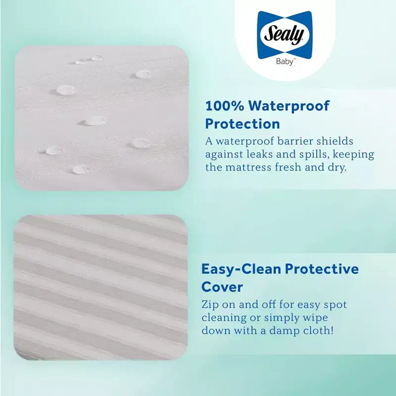 Matelas de lit de bébé et de tout-petit Sealy Butterfly 2 étapes imperméable ultra ferme : hypoallergénique, housse en vinyle, mousse haute densité