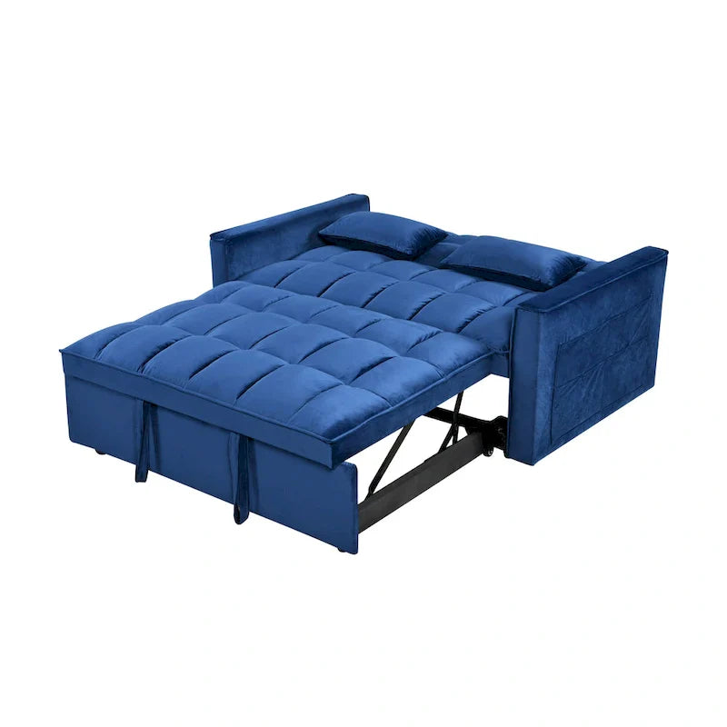 Causeuse de futon moderne en velours avec dossier inclinable et poches, 2 places – Gris foncé / Gris clair / Bleu / Noir
