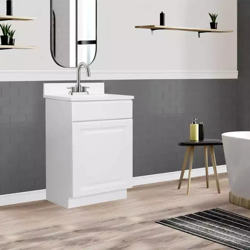 17"x19" Wyndham One Door Vanity with 4" Cultured Marble Centerset White - Design House: Plywood Construction, No Shelves
