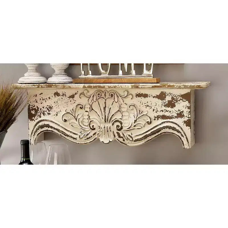 Étagère murale rustique en sapin de 71 x 23 cm – Olivia & May : Décoration vintage, sans crochets, entièrement assemblée