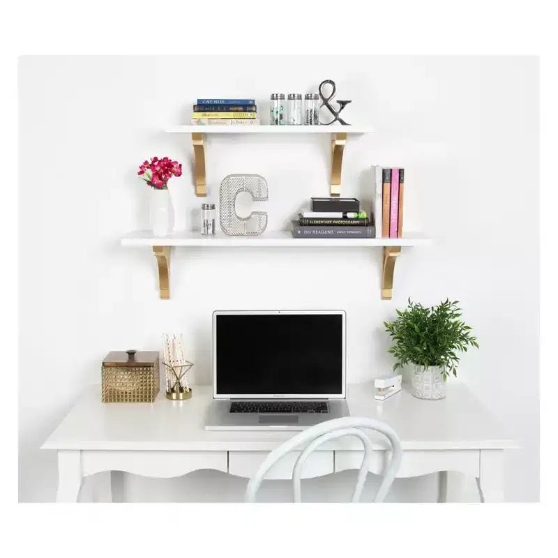 Étagère murale traditionnelle Corblynd en bois, 24 po x 9 po, blanc/or - Kate & Laurel : Étagère avec consoles, Design ouvert, Consoles incluses