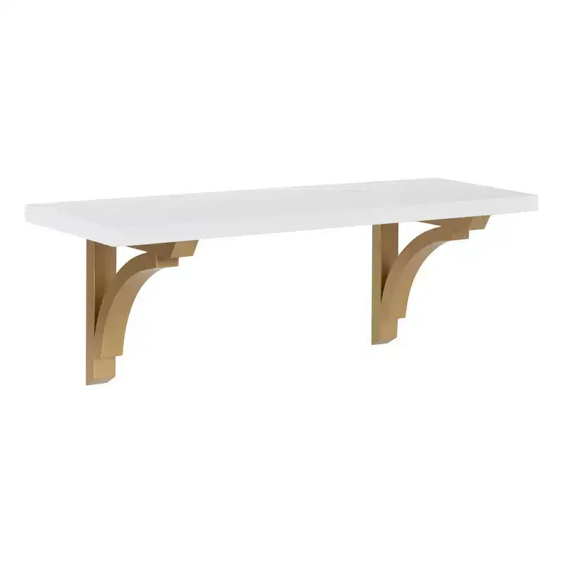 Étagère murale traditionnelle Corblynd en bois, 24 po x 9 po, blanc/or - Kate & Laurel : Étagère avec consoles, Design ouvert, Consoles incluses