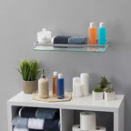 Danya B. Étagère murale de salle de bain flottante 19,75 po en verre chromé : Verre trempé, finition brillante, quincaillerie de montage incluse