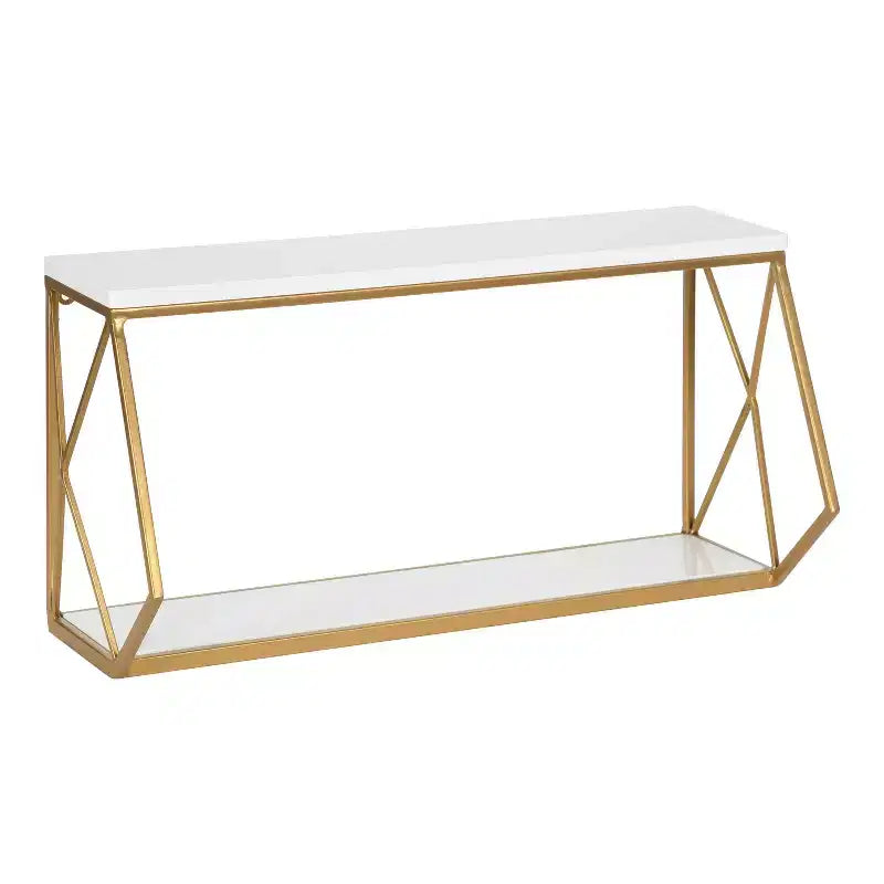 21" x 11" Brost Wood/Metal Decorative Wall Shelf White/Gold - Kate & Laurel All Things Decor: Modern 2-Tier Storage