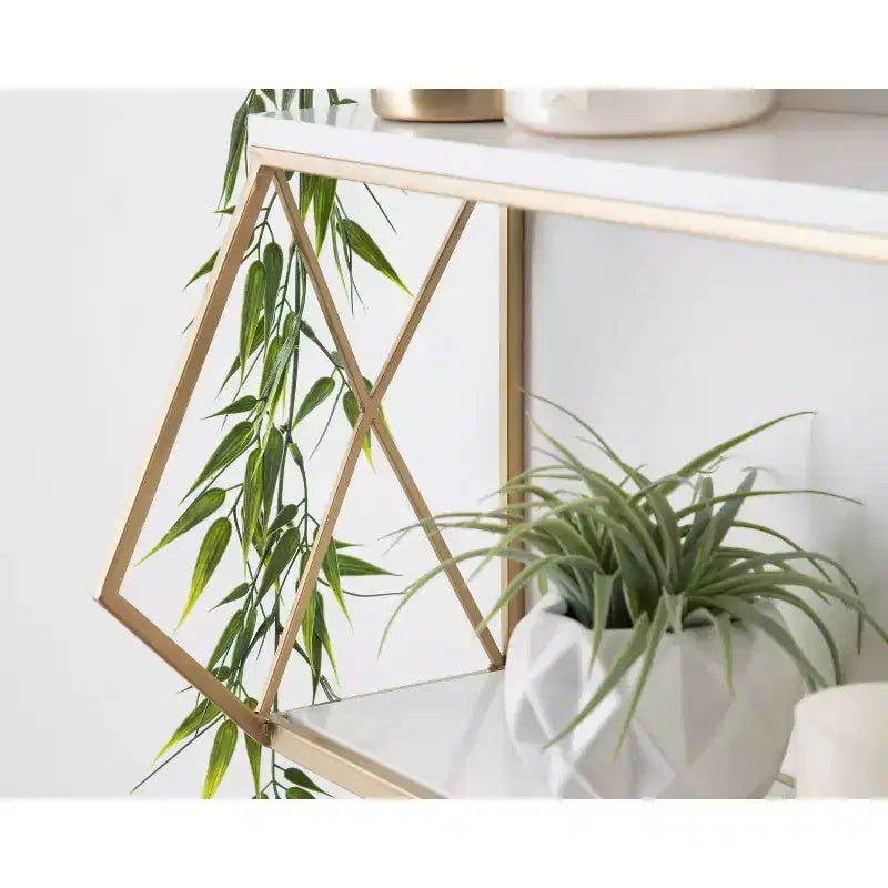 Étagère murale décorative Brost bois/métal blanc/or 21 po x 11 po – Kate & Laurel All Things Decor : Rangement moderne à 2 niveaux