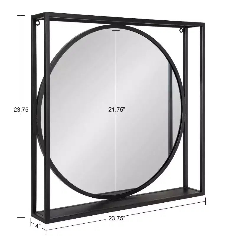 Miroir mural fonctionnel McCauley 24" x 24" noir - Kate & Laurel All Things Decor : Géométrique moderne, cadre en fer, aucun assemblage requis