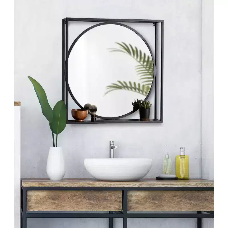 Miroir mural fonctionnel McCauley 24" x 24" noir - Kate & Laurel All Things Decor : Géométrique moderne, cadre en fer, aucun assemblage requis