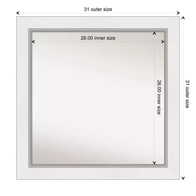 Miroir carré encadré argenté blanc Eva 32" x 32" pour salle de bain - Amanti Art : Quincaillerie de montage incluse, cadre en polystyrène