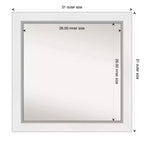 Miroir carré encadré argenté blanc Eva 32" x 32" pour salle de bain - Amanti Art : Quincaillerie de montage incluse, cadre en polystyrène