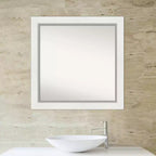 Miroir carré encadré argenté blanc Eva 32" x 32" pour salle de bain - Amanti Art : Quincaillerie de montage incluse, cadre en polystyrène