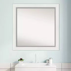 Miroir carré encadré argenté blanc Eva 32" x 32" pour salle de bain - Amanti Art : Quincaillerie de montage incluse, cadre en polystyrène