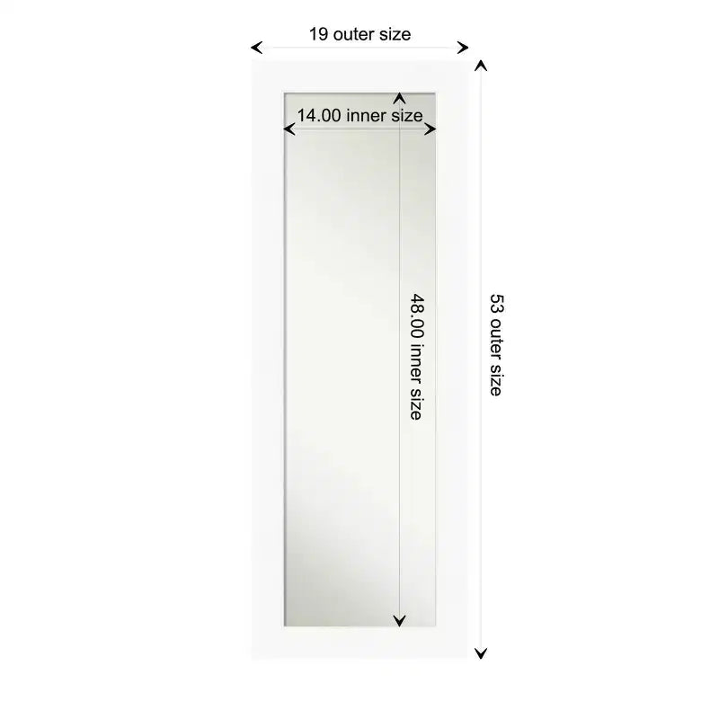 Miroir de porte sur toute la longueur 20" x 54" blanc, sans biseau pour armoire - Amanti Art : Fixation facile sur porte/mur, cadre en polystyrène