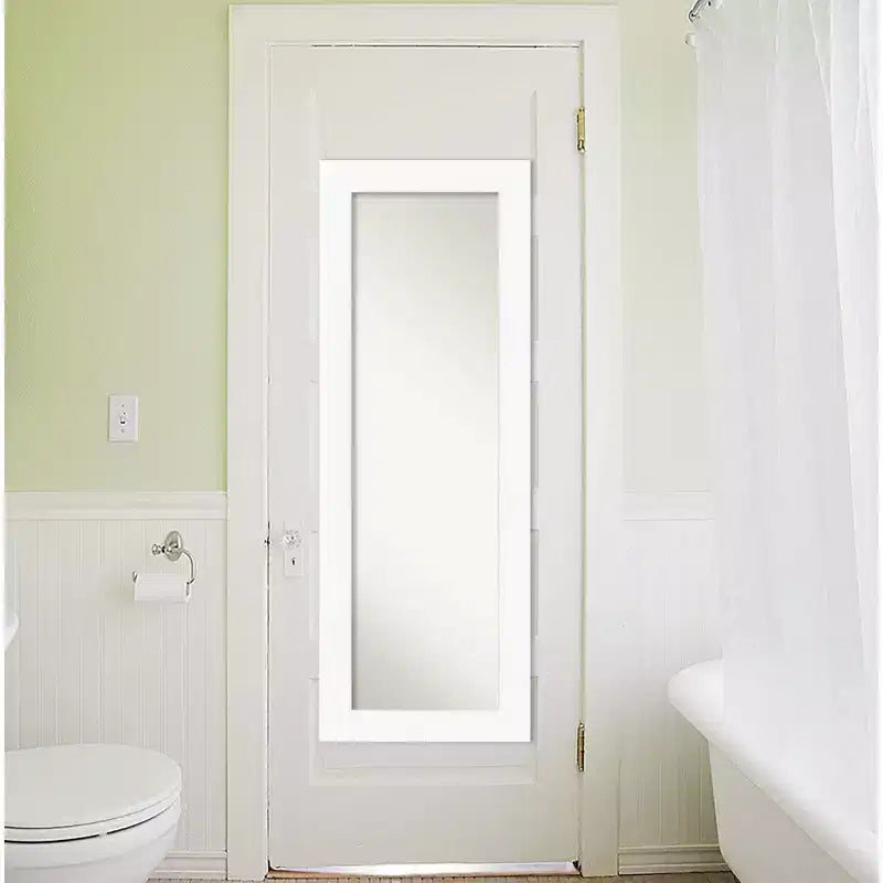 Miroir de porte sur toute la longueur 20" x 54" blanc, sans biseau pour armoire - Amanti Art : Fixation facile sur porte/mur, cadre en polystyrène
