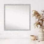 Miroir mural étroit Grace non biseauté 28 po x 28 po en nickel brossé - Amanti Art : Carré moderne, quincaillerie de montage incluse