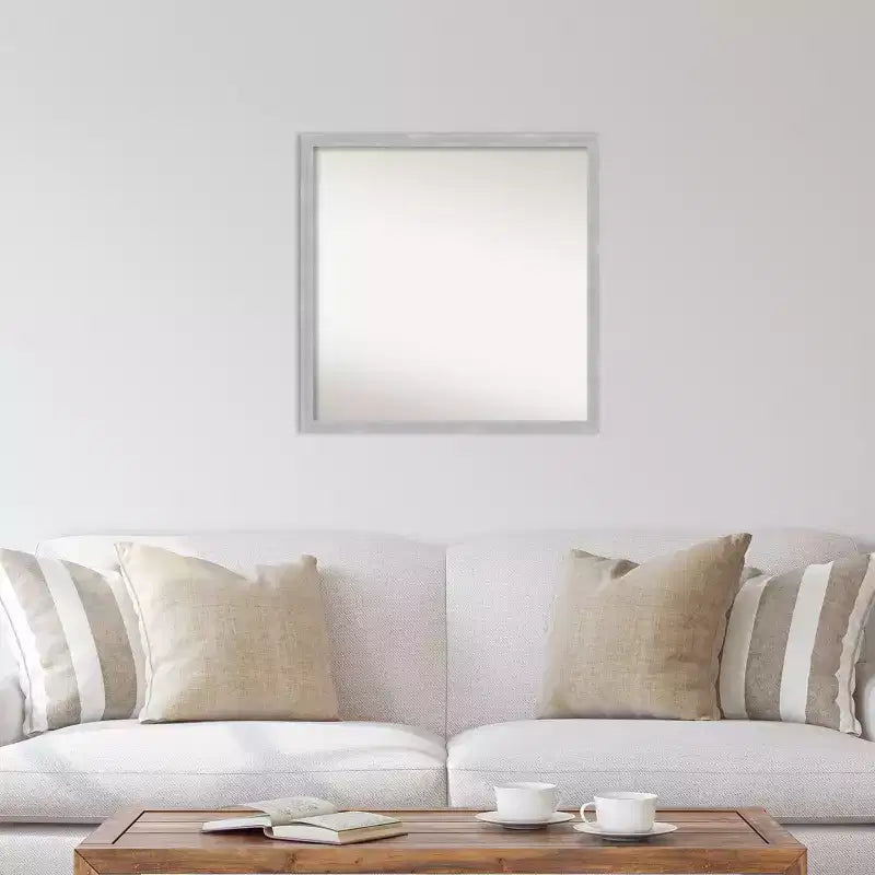Miroir mural étroit Grace non biseauté 28 po x 28 po en nickel brossé - Amanti Art : Carré moderne, quincaillerie de montage incluse