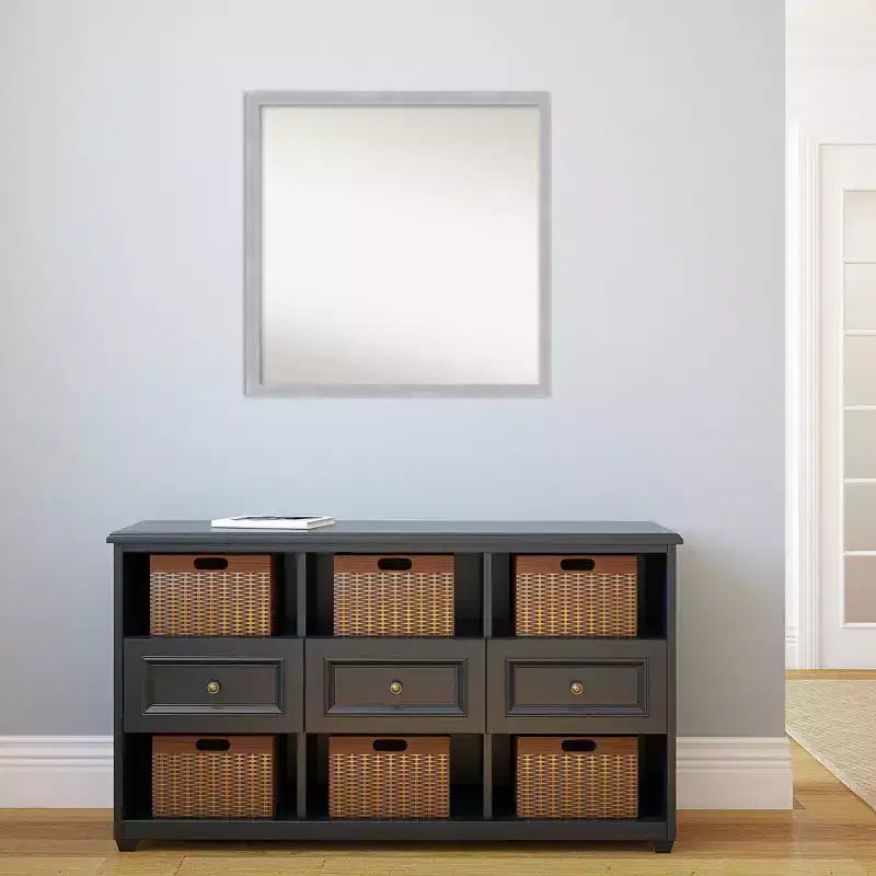Miroir mural étroit Grace non biseauté 28 po x 28 po en nickel brossé - Amanti Art : Carré moderne, quincaillerie de montage incluse