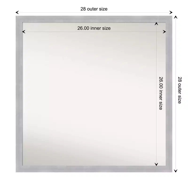 Miroir mural étroit Grace non biseauté 28 po x 28 po en nickel brossé - Amanti Art : Carré moderne, quincaillerie de montage incluse
