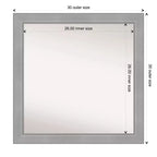 Miroir mural de salle de bain Vista non biseauté 30" x 30" en nickel brossé - Amanti Art : Cadre carré moderne en polystyrène, à fixer au mur