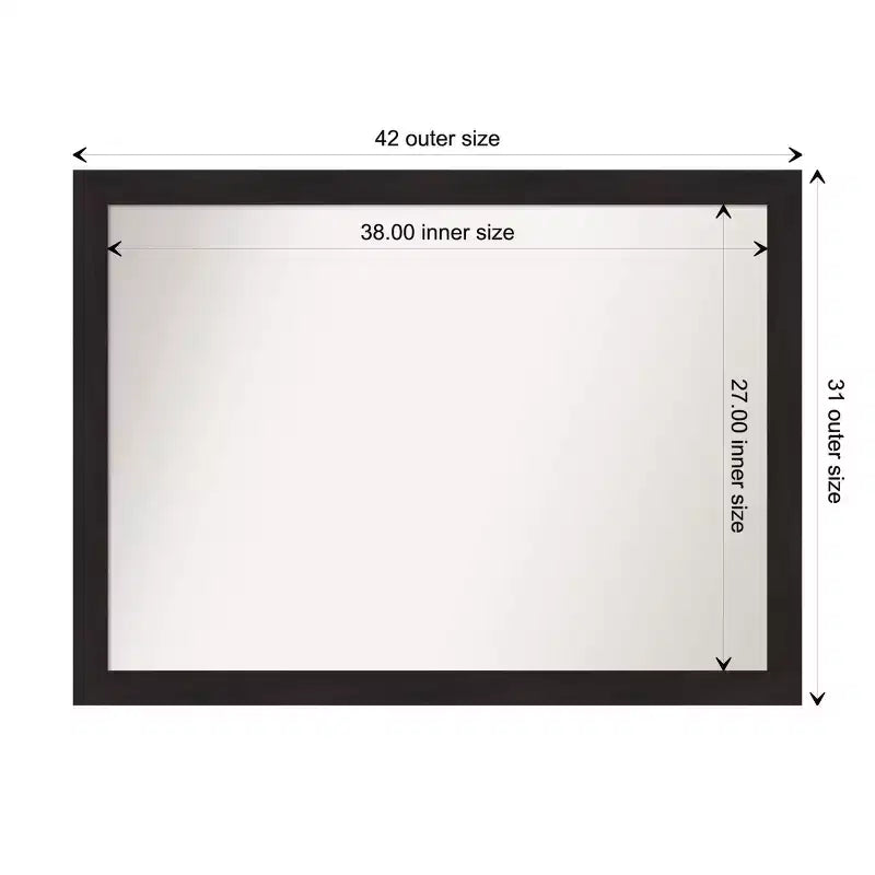 Miroir mural étroit expresso non biseauté de 42 po x 31 po - Amanti Art