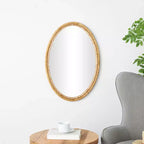 Miroir mural enveloppé de bambou 28"x20" avec cadre perlé marron - Olivia & May : style rustique, fixation murale, aucun assemblage requis