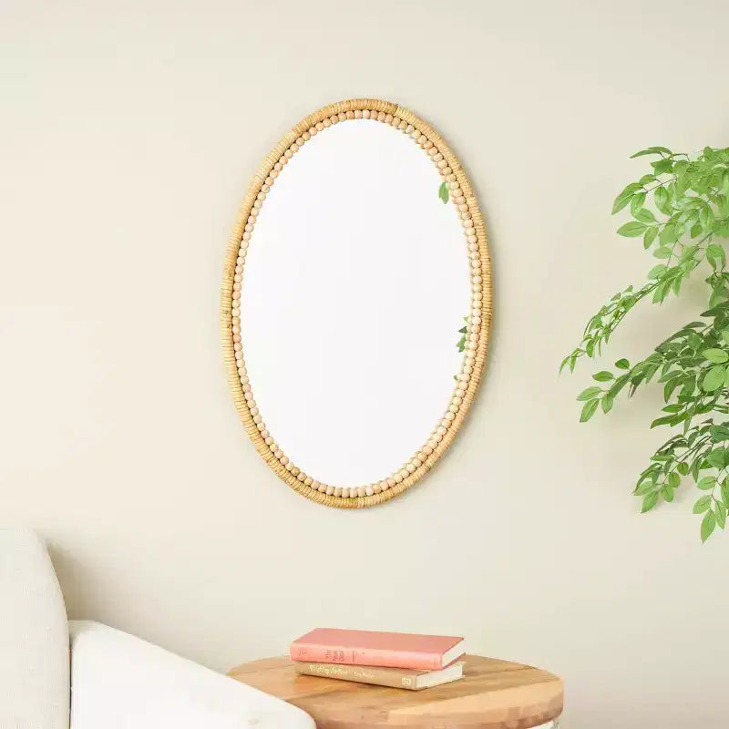Miroir mural enveloppé de bambou 28"x20" avec cadre perlé marron - Olivia & May : style rustique, fixation murale, aucun assemblage requis