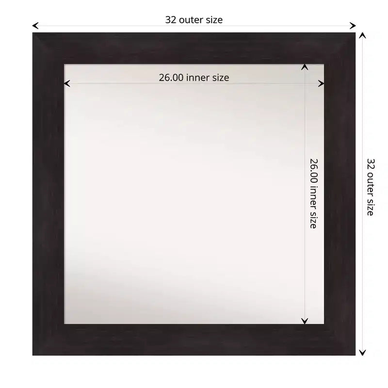 Amanti Art 32" x 32" Miroir mural de salle de bain sans biseau Espresso Brown : Cadre carré moderne en polystyrène, Fixation murale