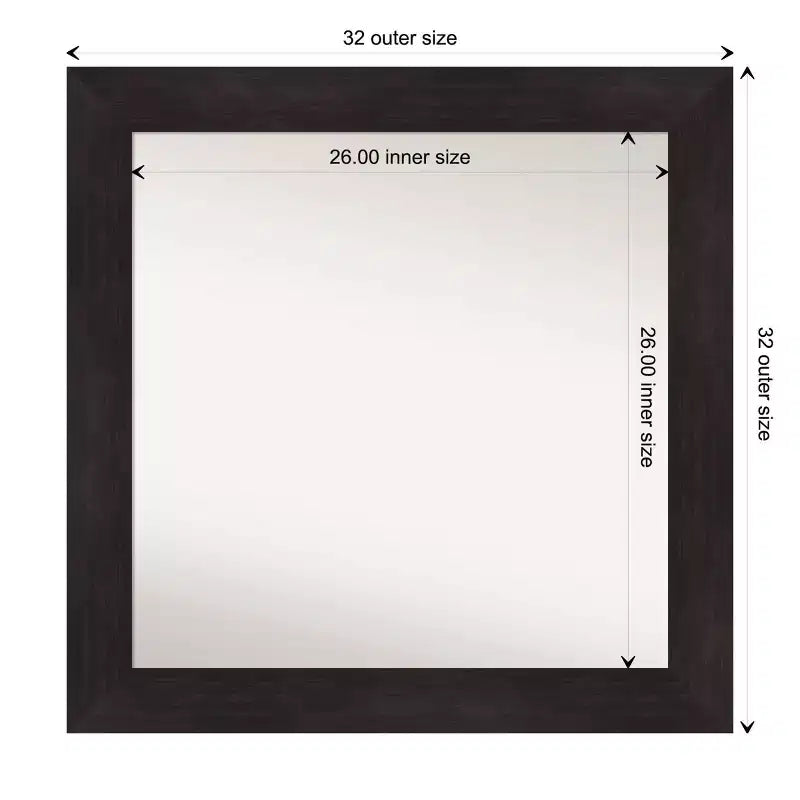 Amanti Art 32" x 32" Miroir mural de salle de bain sans biseau Espresso Brown : Cadre carré moderne en polystyrène, Fixation murale