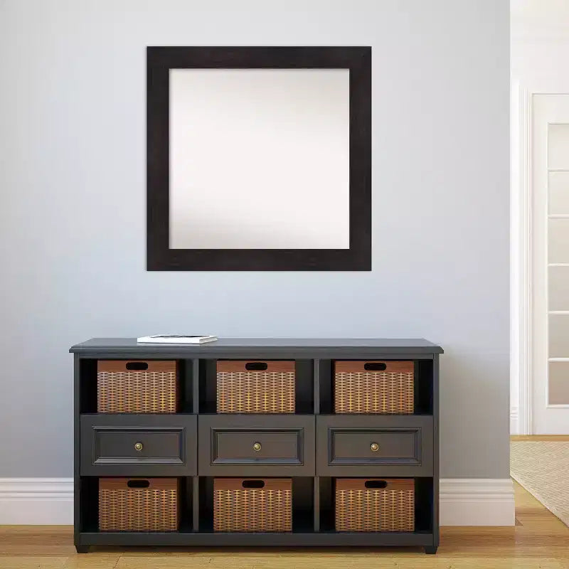 Amanti Art 32" x 32" Miroir mural de salle de bain sans biseau Espresso Brown : Cadre carré moderne en polystyrène, Fixation murale