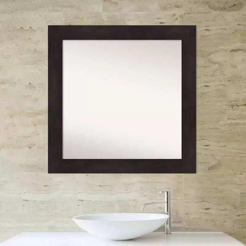 Amanti Art 32" x 32" Miroir mural de salle de bain sans biseau Espresso Brown : Cadre carré moderne en polystyrène, Fixation murale