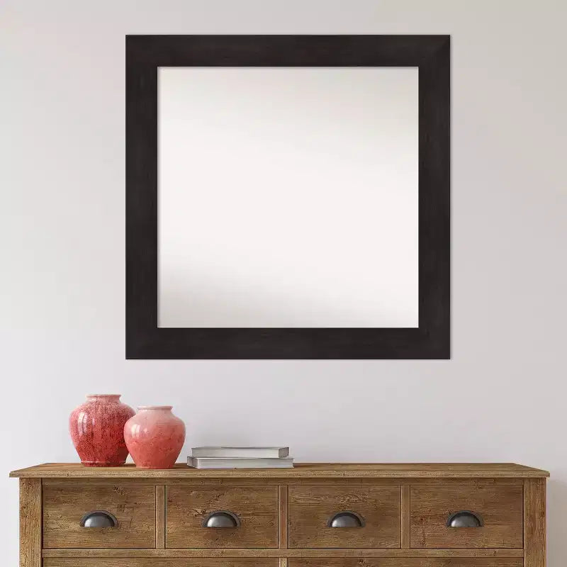 Amanti Art 32" x 32" Miroir mural de salle de bain sans biseau Espresso Brown : Cadre carré moderne en polystyrène, Fixation murale