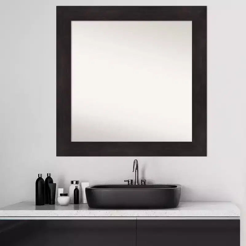 Amanti Art 32" x 32" Miroir mural de salle de bain sans biseau Espresso Brown : Cadre carré moderne en polystyrène, Fixation murale