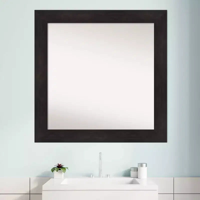Amanti Art 32" x 32" Miroir mural de salle de bain sans biseau Espresso Brown : Cadre carré moderne en polystyrène, Fixation murale