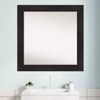 Amanti Art 32" x 32" Miroir mural de salle de bain sans biseau Espresso Brown : Cadre carré moderne en polystyrène, Fixation murale