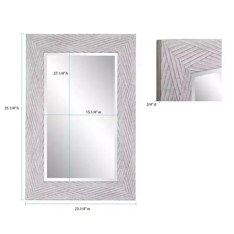 Miroir mural décoratif encadré Howard Elliott 23,25"x35,25" en toile enduite gris doux : style moderne, cadre en polystyrène, aucun assemblage requis