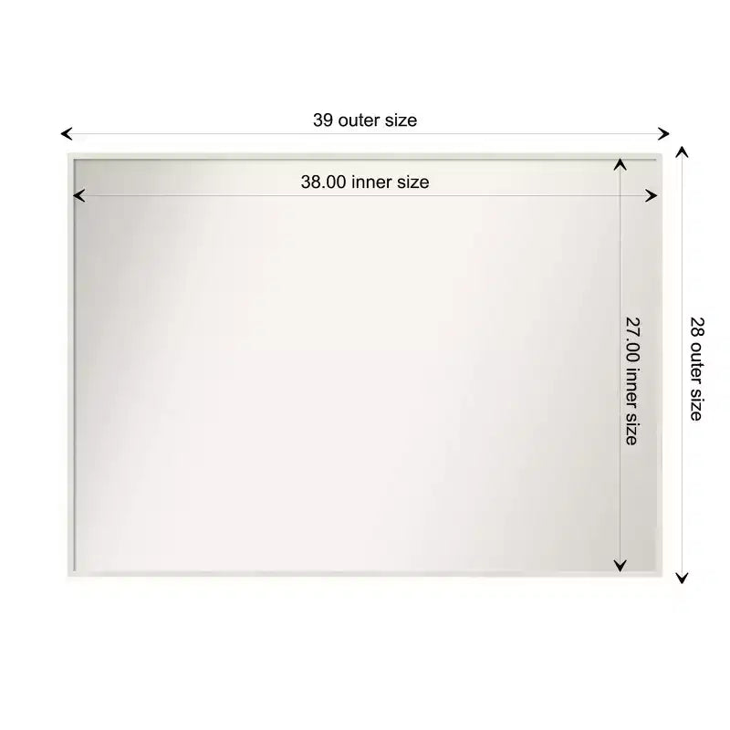 39" x 28" Non-Beveled Lucie Wood Bathroom Wall Mirror White - Amanti Art: Modern Rectangular Vanity Mirror with Wood Frame