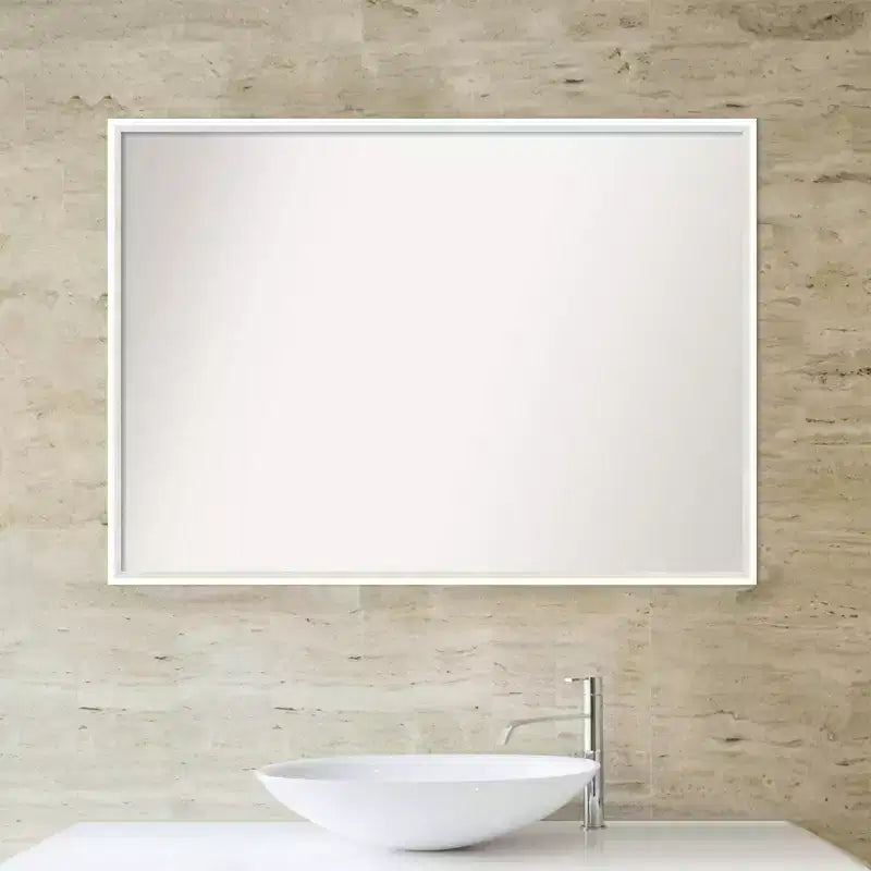 39" x 28" Non-Beveled Lucie Wood Bathroom Wall Mirror White - Amanti Art: Modern Rectangular Vanity Mirror with Wood Frame