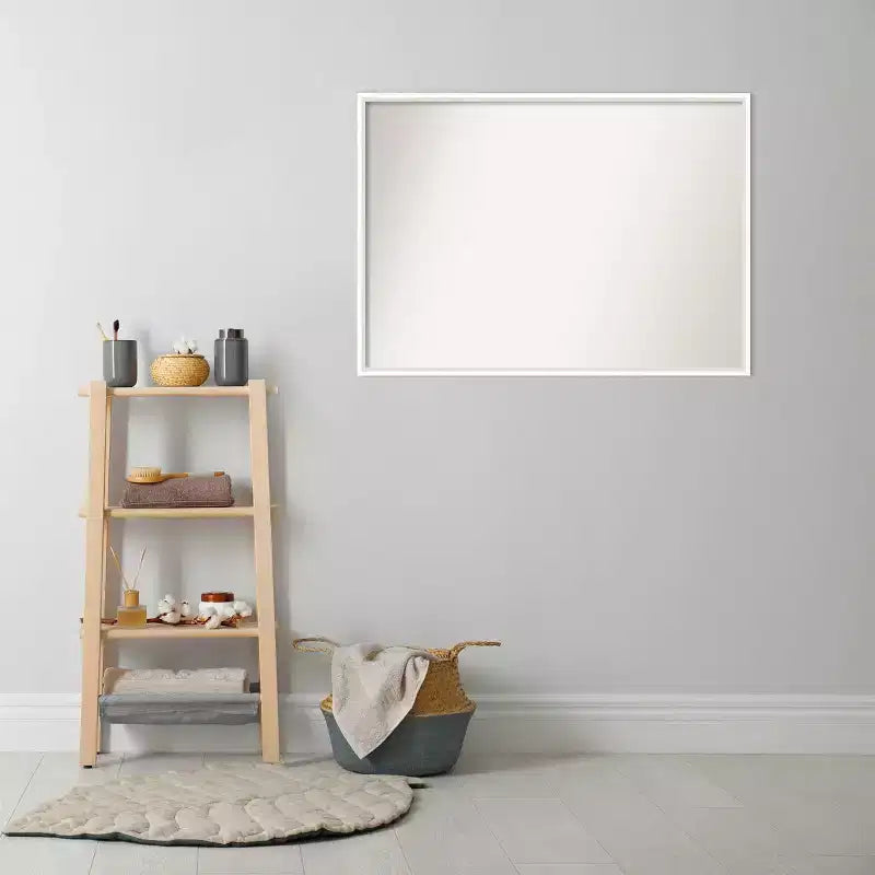 39" x 28" Non-Beveled Lucie Wood Bathroom Wall Mirror White - Amanti Art: Modern Rectangular Vanity Mirror with Wood Frame