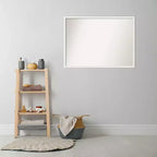 39" x 28" Non-Beveled Lucie Wood Bathroom Wall Mirror White - Amanti Art: Modern Rectangular Vanity Mirror with Wood Frame